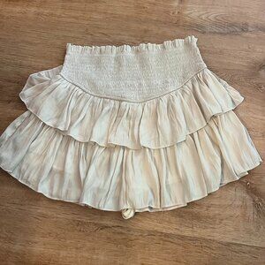 American Thread Smocked Ruffled Mini Skirt Cream S